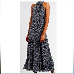 NWT Express M High Neck Tie Back Swishy Tiered Maxi Dress